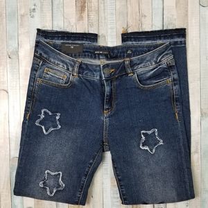 Miss Me Girls Cropped Straight Jeans with Star Patches NWT